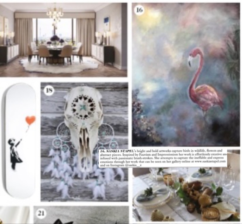 painting of a Flamingo in Vogue Magazine, flamingo schilderij van Saskia Stapel in tijdschrift Vogue